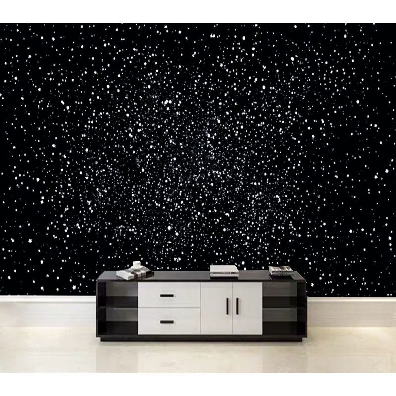Papier peint adhésif autocollant, espace cosmique monochrome, étoiles, nuit, ciel étoilé, points abstraits, art mural auto-adhésif et amovible