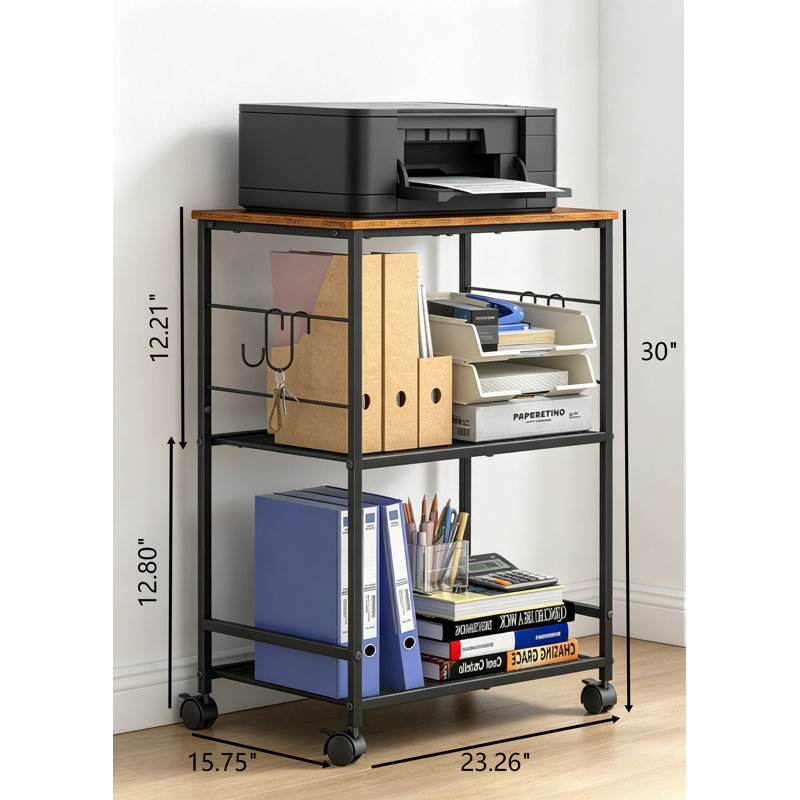 Support pour imprimante à roulettes à 3 niveaux avec rangement Chariot d'imprimante mobile sous le bureau