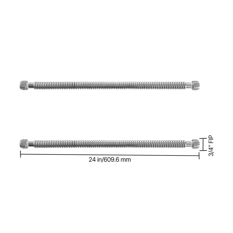 Ensemble de connecteurs flexibles pour chauffe-eau en acier inoxydable 24 pouces avec connexions FIP de 3/4 po