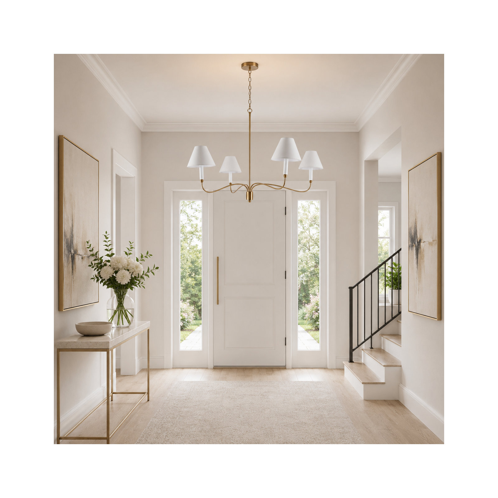 4-Light Dimmable Classic / Traditional Fabric chandelier, Polished Brass