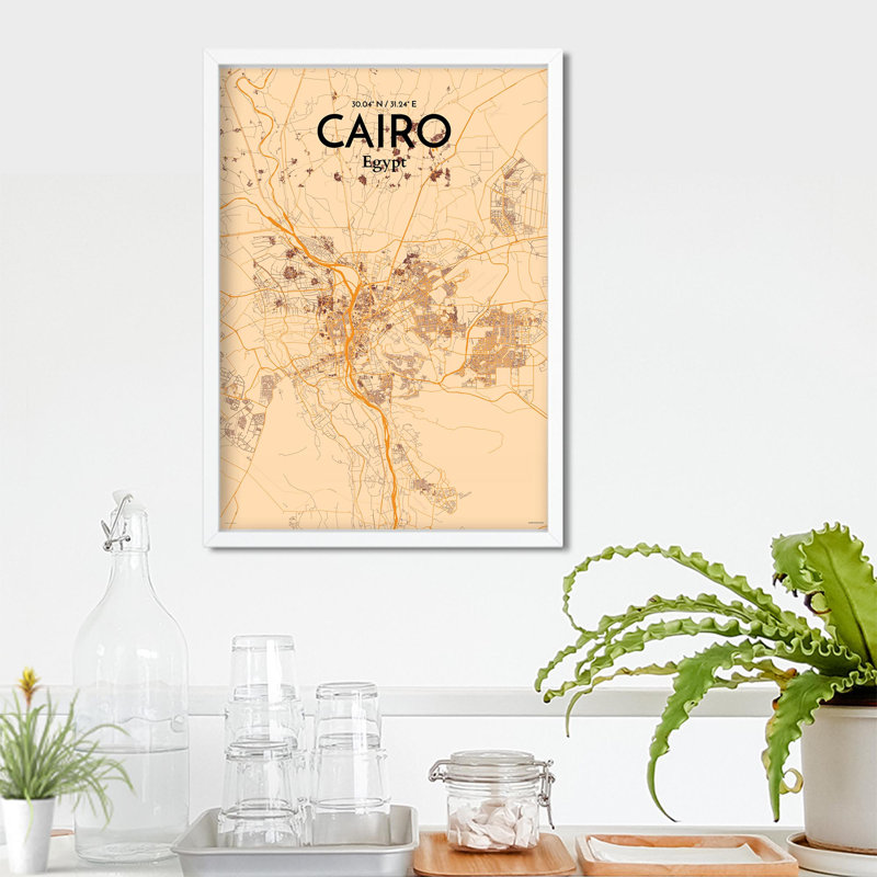 «Cairo City Map», impression rétro, Orange / or pâle, H 27,6 po x l 19,7 po x P 0,05 po