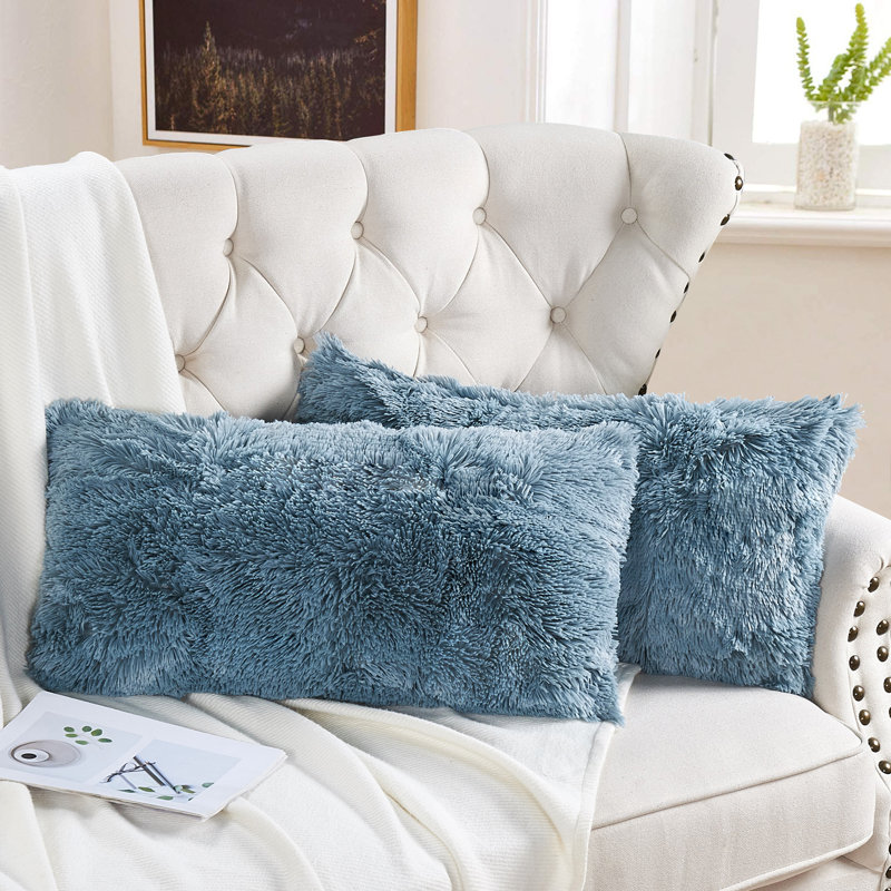 Rectangular Lumbar Cushion Cover, Silver Blue
