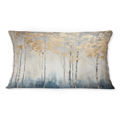 Minimalism Blue And Gold Forest II - Forest Printed Throw Pillow