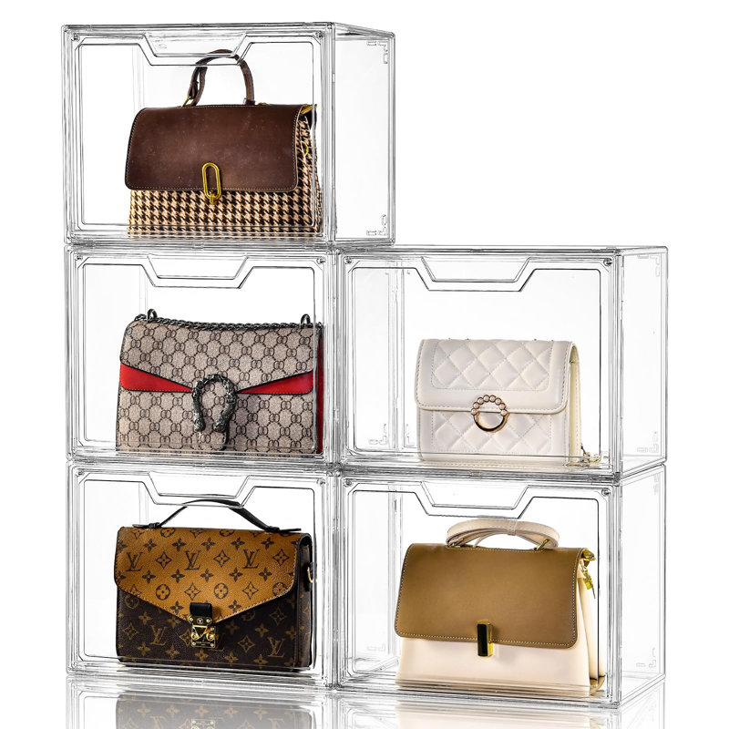 Purse Organizer For Closet,Clear Acrylic Display Case For Handbag Organizer, Purse Storage Box With Magnetic Door, 5 Pack