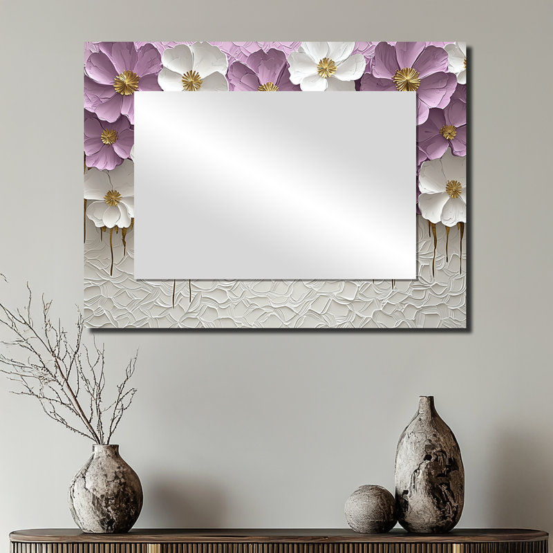 Fleurs sauvages lavande crémeuse à fleurs sauvages - Miroir d'appoint mural floral - imprimé sur métal, 24 po x 32 po
