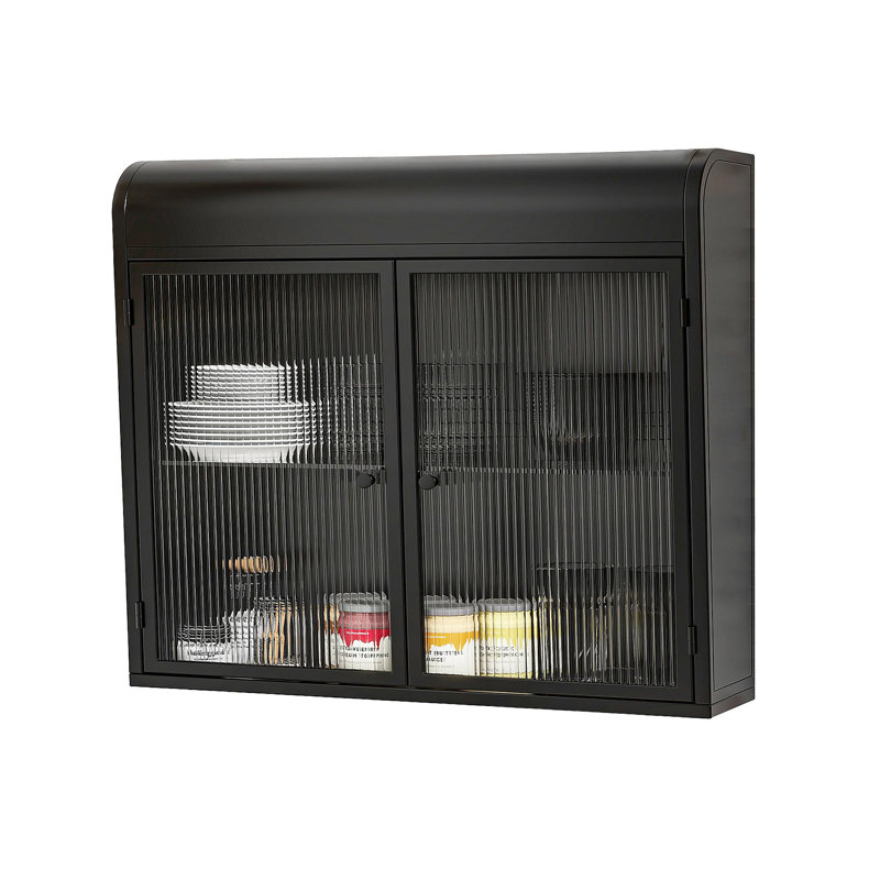2-Door Wall-Mounted Metal Storage Cabinet With Tempered Glass Doors & Shelves For Bathroom, Kitchen, Living Room & Office