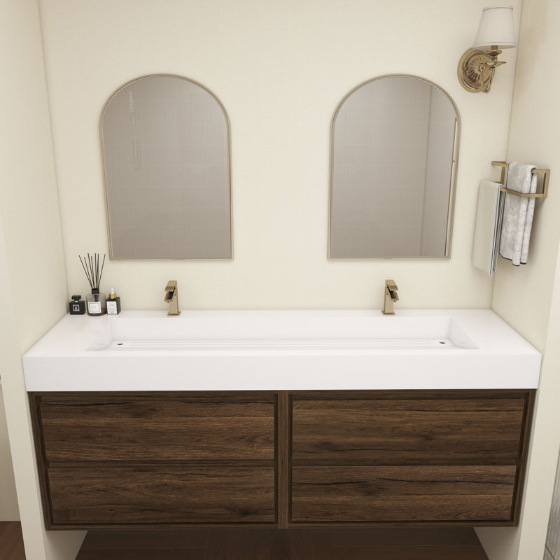 Meuble-lavabo mural double 60 po Victoria, Bois de rose