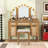 Vanity Desk with Tri-Fold Mirror, LED Bulbs, Drawers, Cabinets, Cushioned Stool and Charging Station-584421234