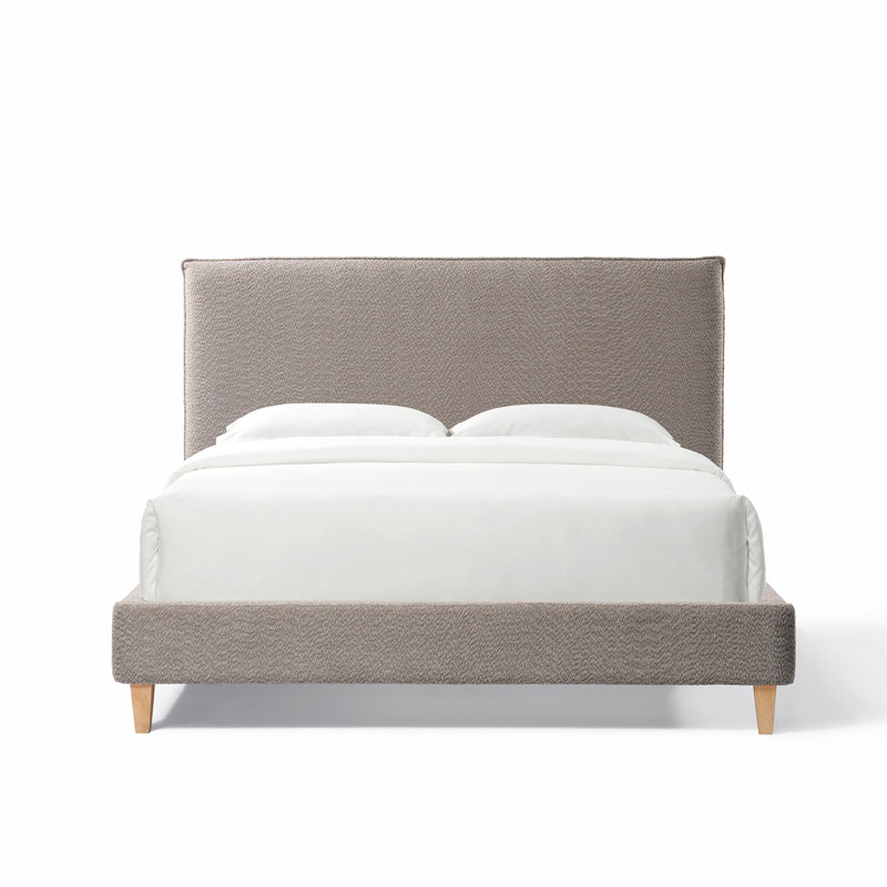 Grand lit tapissier gris - Structure stable et plateforme stylisée en tissu d'ameublement Boucle