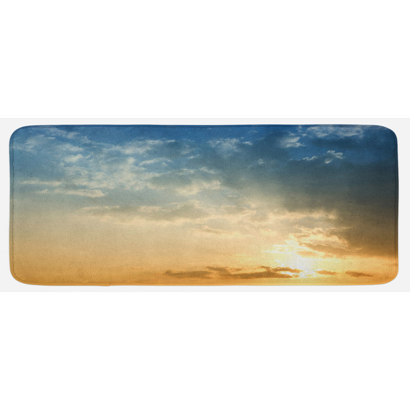 Tapis de cuisine bleu sépia en ardoise air avec rayons de soleil avec rayons de soleil mystic summer tranquil