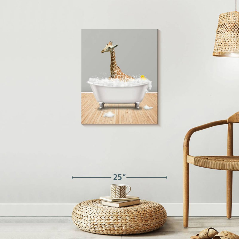 Impression sur toile, girafe et baignoire, H 25 po x l 20 po x P 1,25 po