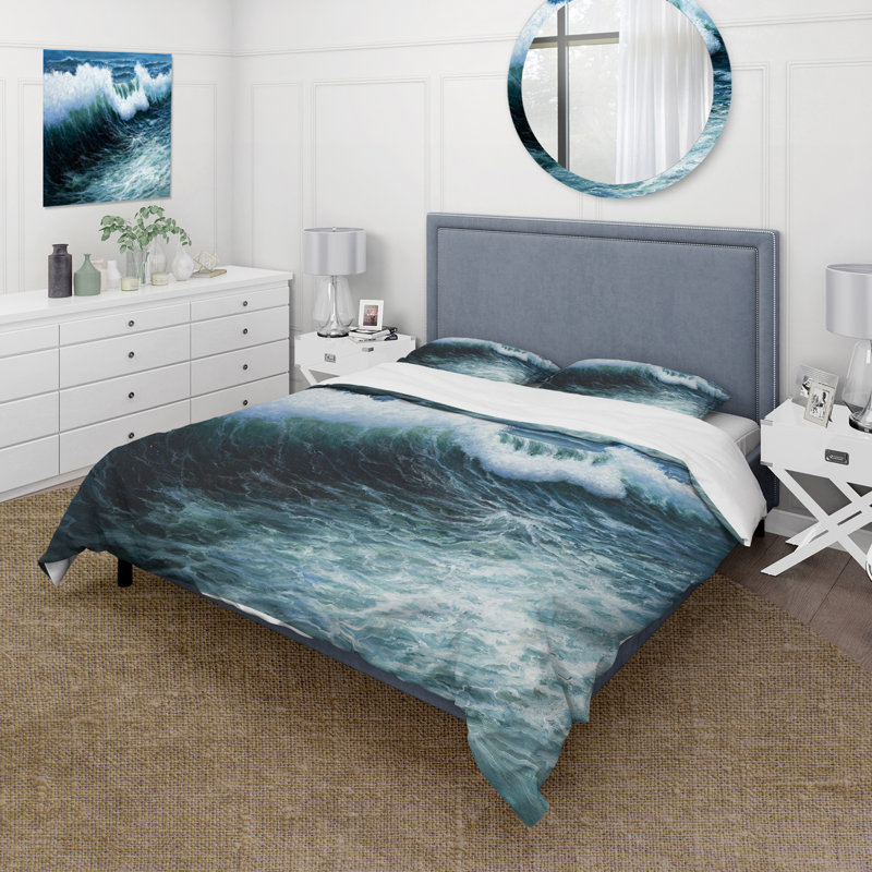 Storm Waves In The Ocean - Ensemble de housse de couette nautique et côtier - Polyester en microfibre