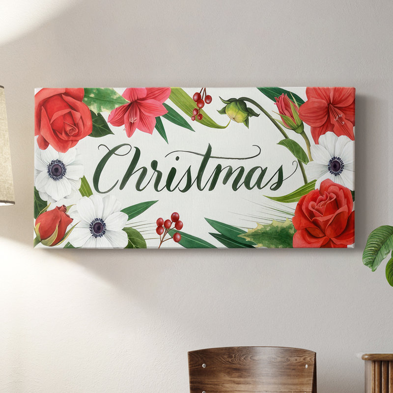 Collection de guirlande de fleurs de Noël D - Toile tendue avec châssis - Prêt à accrocher