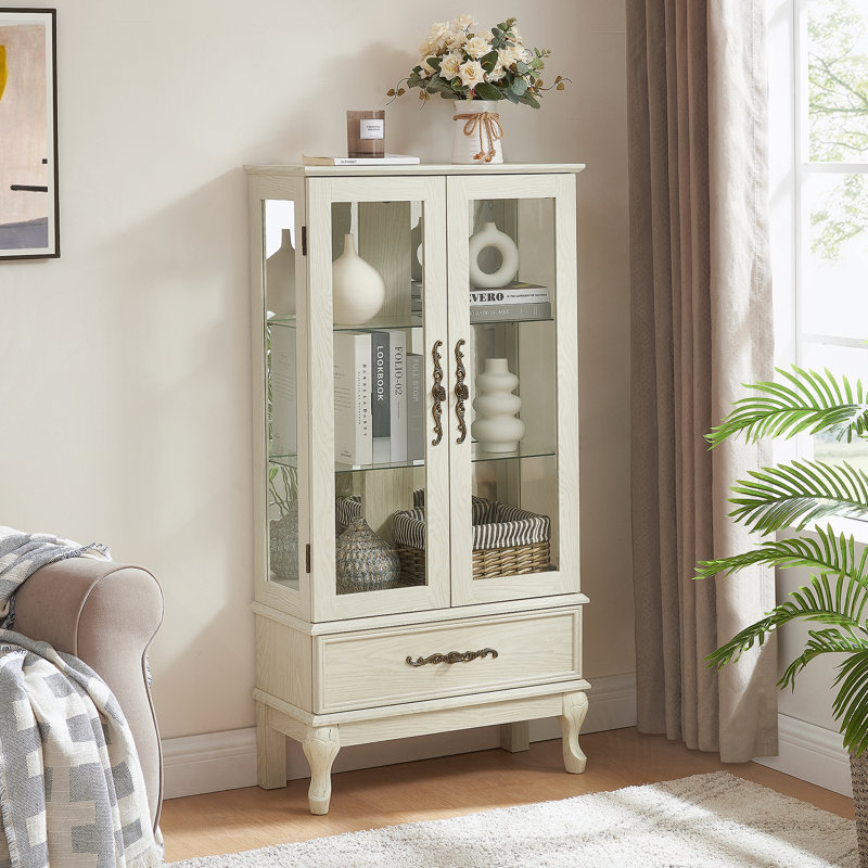Armoire vitrée avec porte vitrée Curio, Blanc antique