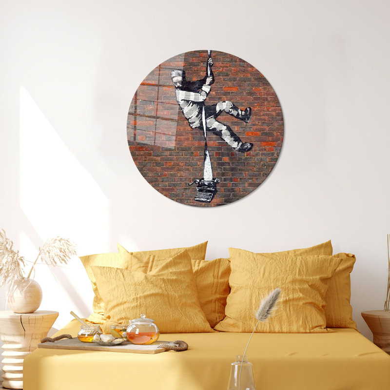 Décoration murale en verre trempé mettant en vedette Banksy, H 23,6 po x l 23,6 po