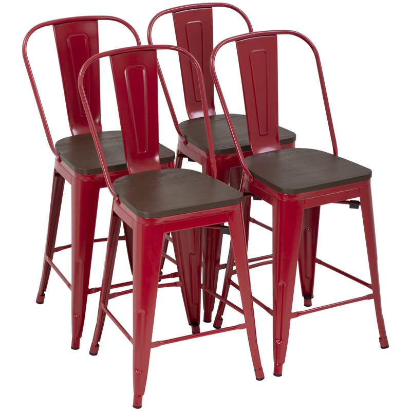 Tabouret de comptoir en bois massif 24,5 po, Rouge