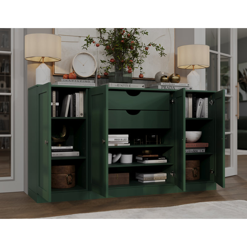 Palace Imports 100% Solid Wood 65" Sideboard with Shaker Doors, 2-Drawers & Adjustable Shelves, Green