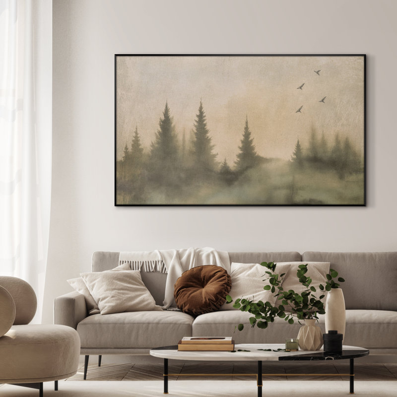 Très grande impression d'art mural vert forêt - paysage abstrait nature neutre pour le salon ou la chambre à coucher, assemblage de cadre requis