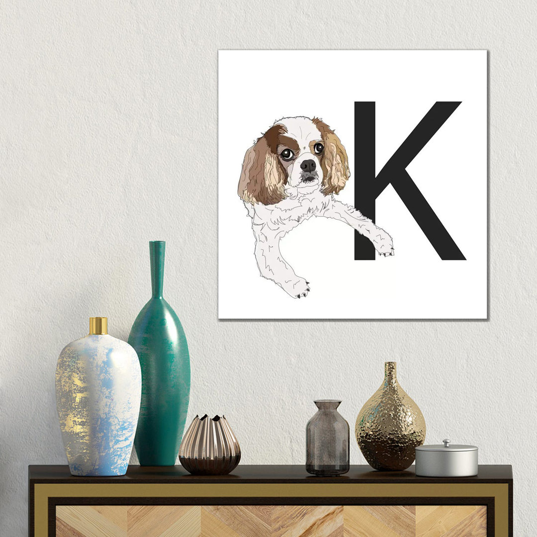 K Is For King Charles Cavalier von Sketch And Paws - Gallery-Wrapped Canvas Giclée