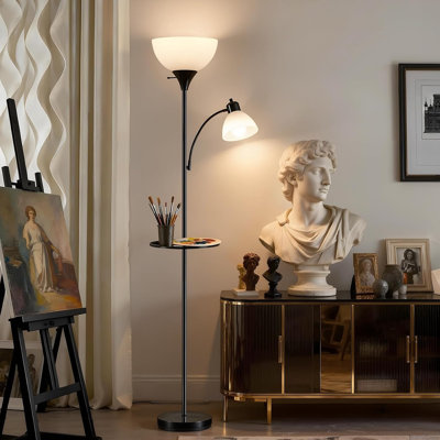 72" Torchiere Floor Lamp With Table And Adjustable Reading Lights