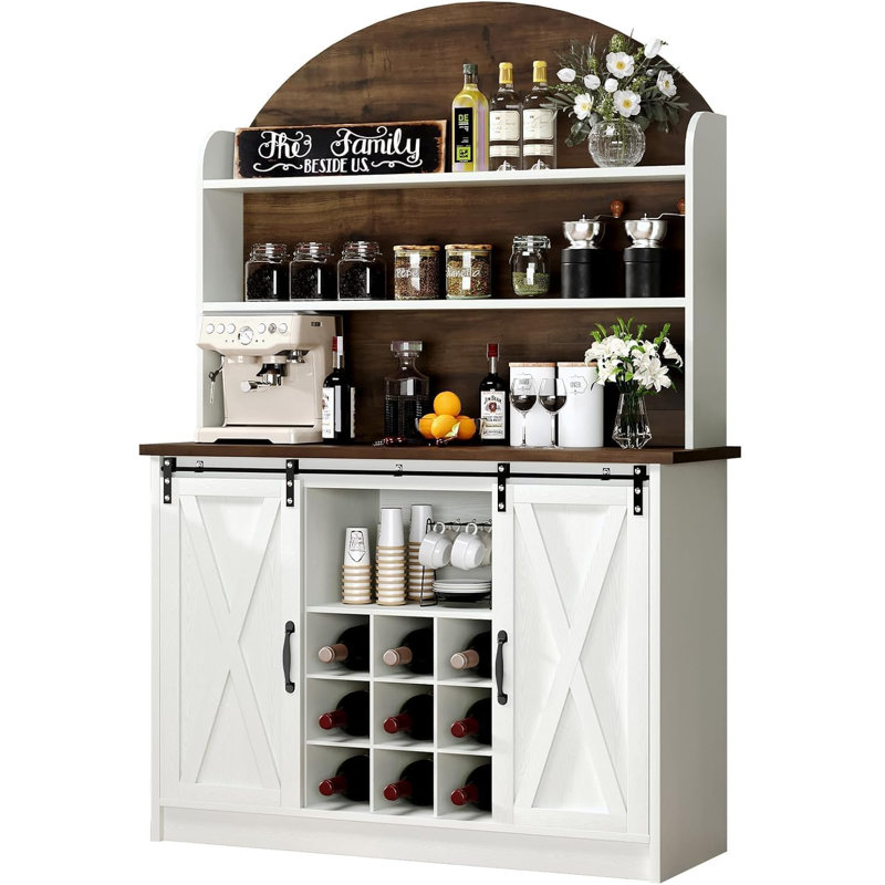 Abrianna Coffee Bar with 3-Tier Storage, 67" Coffee Bar Cabinet, White