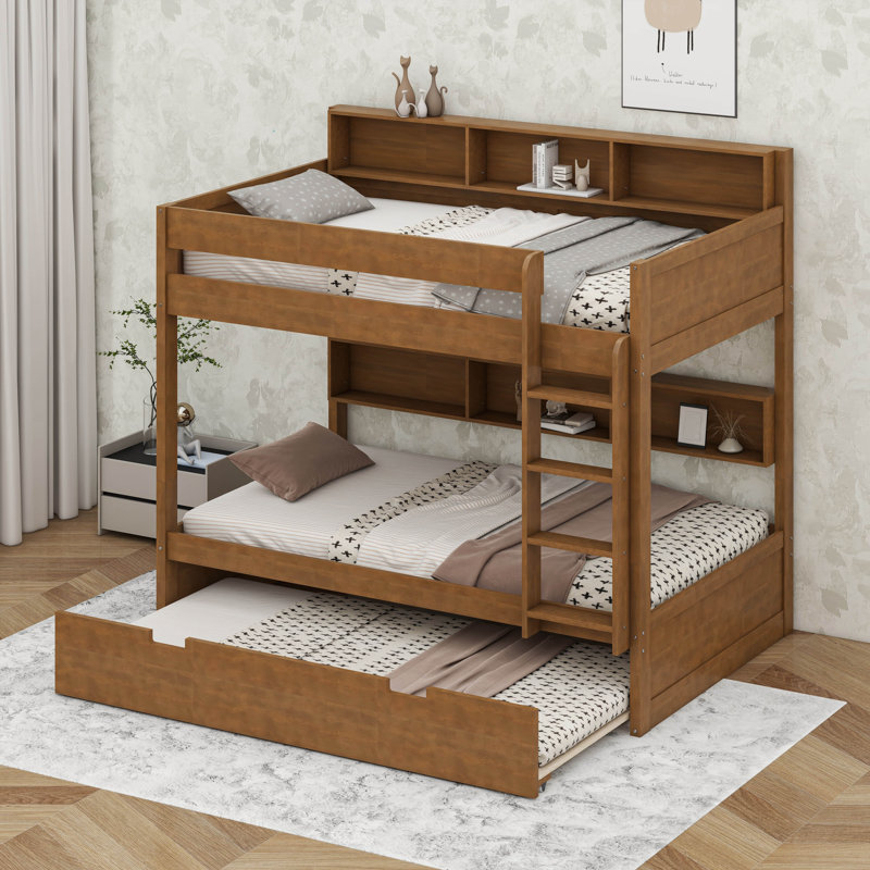 Lit superposé avec lit gigogne, Bois antique, Simple sur simple