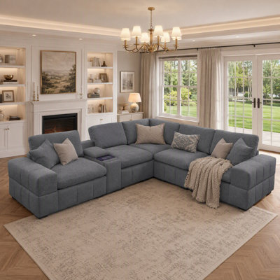 Canapé modulaire de 6 pièces avec console 124 chargeurs, rangement et porte-gobelets de 124,1 po USB
