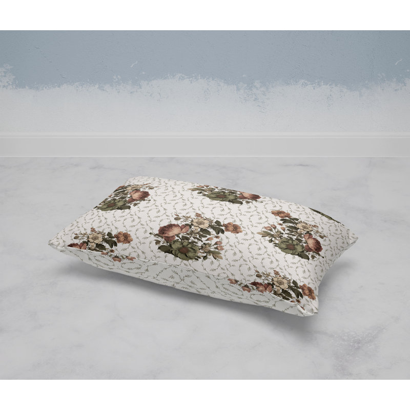 Flower and Knop  Rectangular Throw Pillow, Brown/White