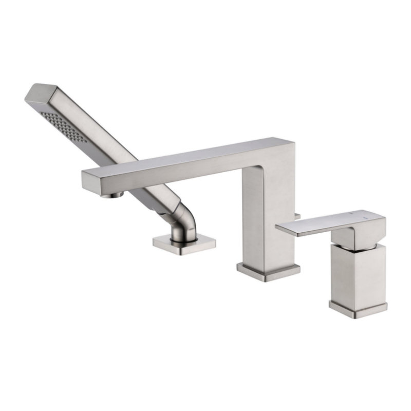 Rift Collection Two-Handle Deck-Mount 8.0 gpm Roman Tub Faucet with Pull-Out Hand Shower & Rough-In Valve - Brushed Nickel