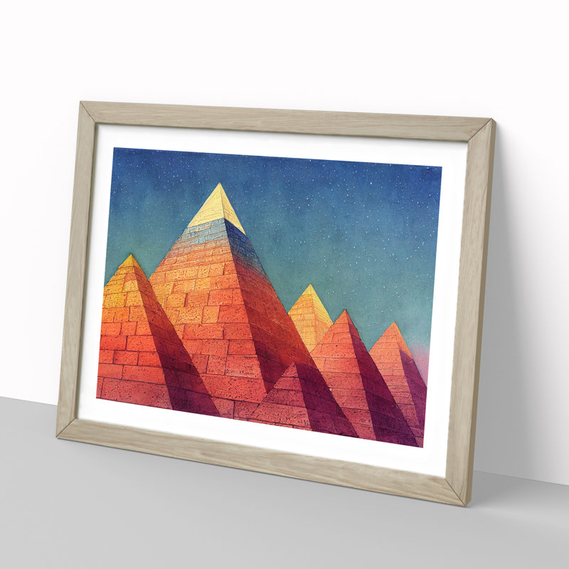 Pyramids - Single Picture Frame Painting, 46cm H x 64cm W, Oak Framed