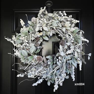 Huashen 24 Inch Winter Front Door Wreath Winter Berry Wreath  Metallic Effect Pearl White & Silver Berry Christmas Wreaths for Front Door  Wall Window Hanging Christmas Decoration Home Décor : Home