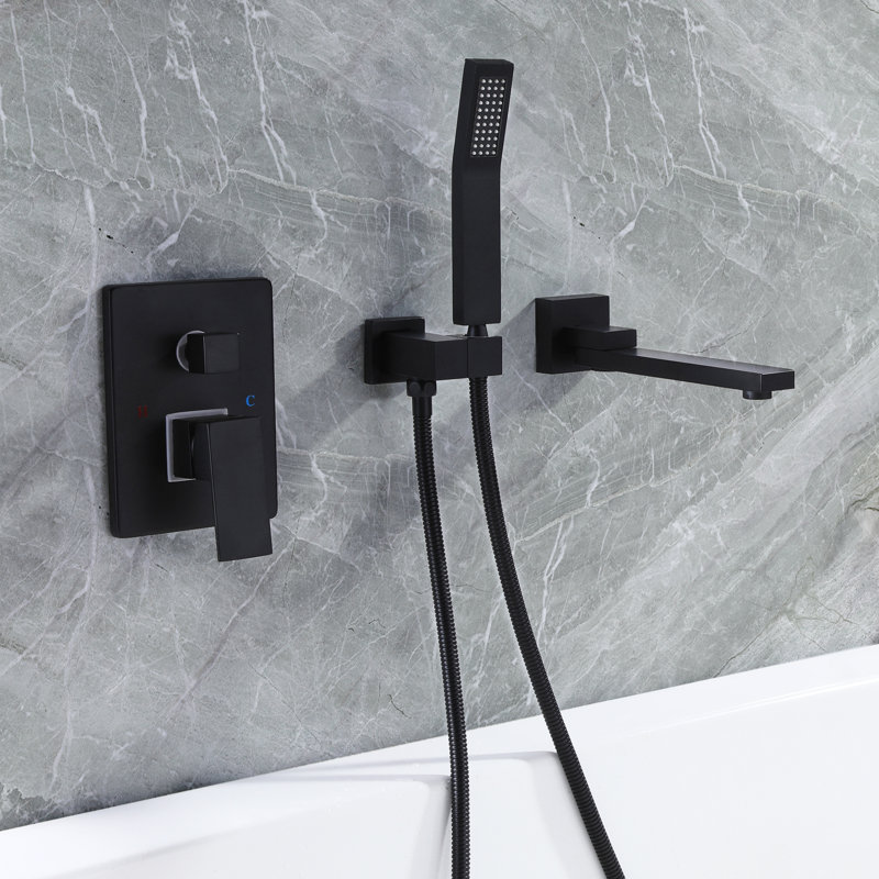 1 Handle Wall Bath Shower Mixer with Diverter, Black