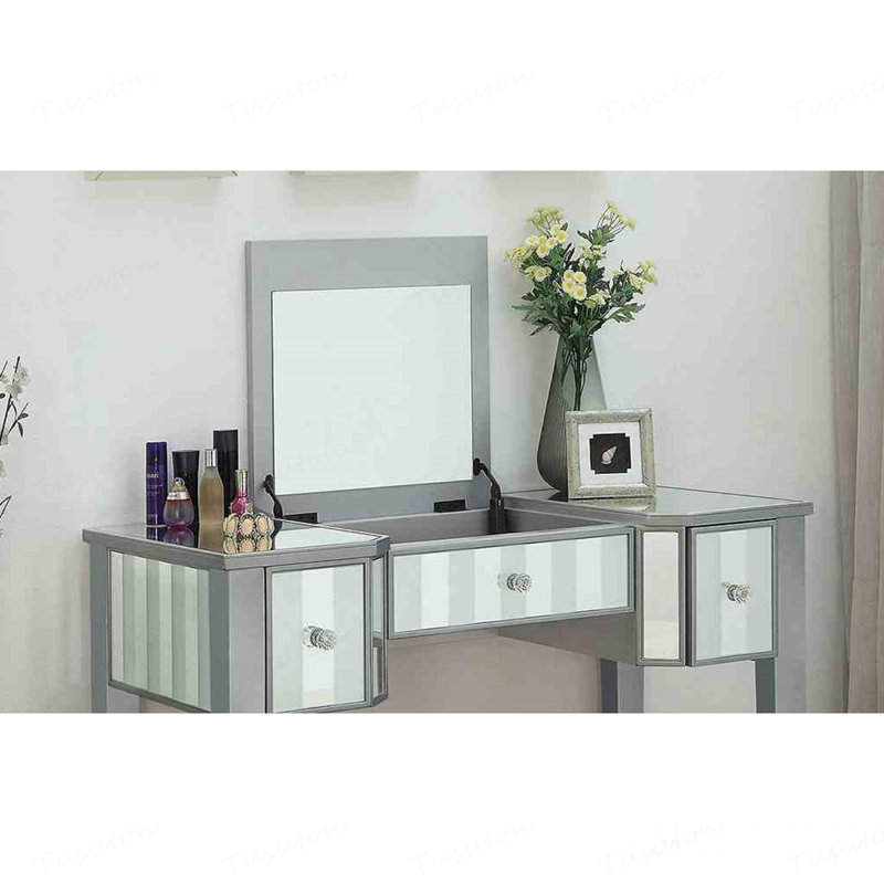 Ensemble de meuble-lavabo avec tabouret rembourré, Argent