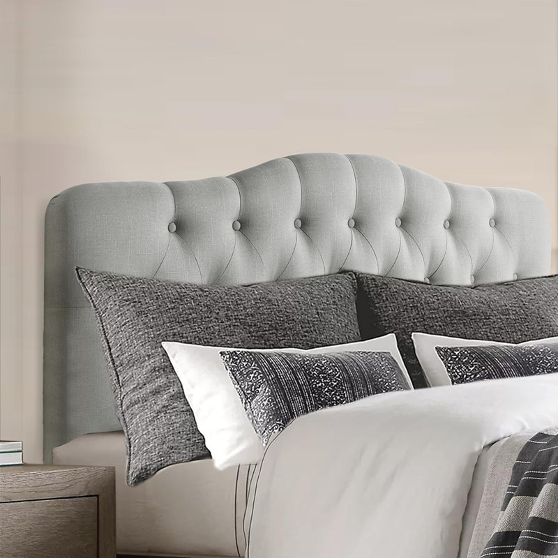 Linen Upholstered Headboard-Modern-Adjustable Height-Button Tufting, Gray, Full