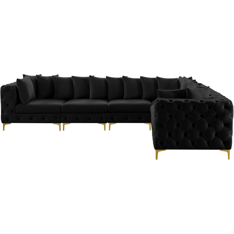 Tremblay Velvet L-Shaped Sectional Reversible, Black Velvet