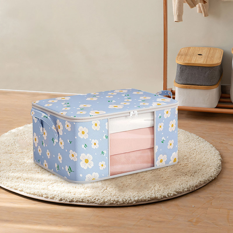  Storage Bins with Lids, Clothes Storage Bags Packing Moving Boxes with Zippers, Clear Window and Reinforced Handles, Storage Basket Containers for Blanket, Comforter, Pillow, Bedding