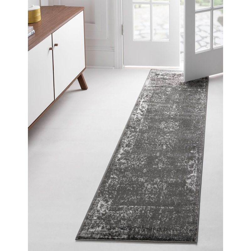 Tapis à motifs floraux Brandt, Non, Dark Grey, Tapis de couloir 2 pi x 5 pi 1 po