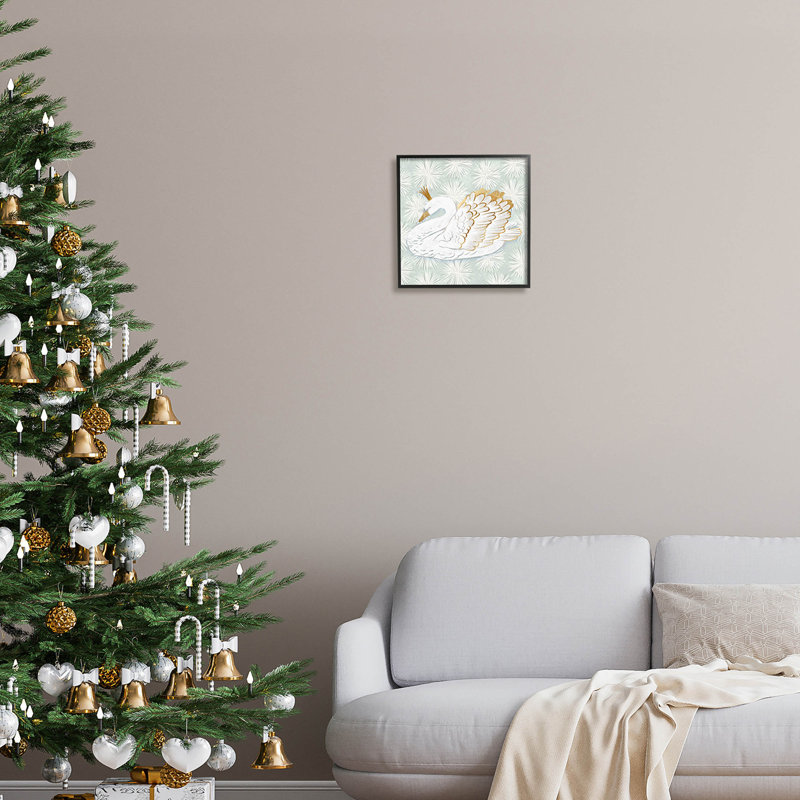 Motif de cygne des Fêtes d'hiver - 176, Giclée encadrée noir minuit, H 12 po x l 12 po x P 1,5 po