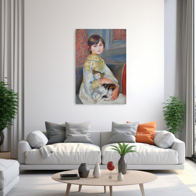 Julie Manet With Cat 1887 Classic Contemporary Cat Wall Art Print by Pierre-Auguste Renoir - 1 Piece Wrapped Canvas Wall Art