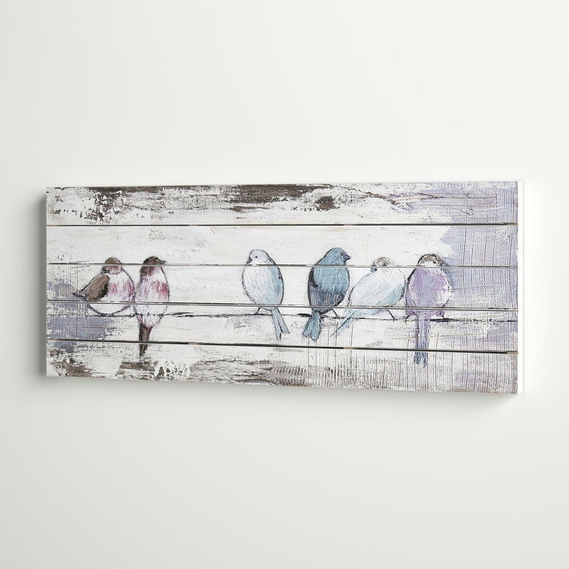 Runda perché oiseaux - panneau mural en bois peint à la main