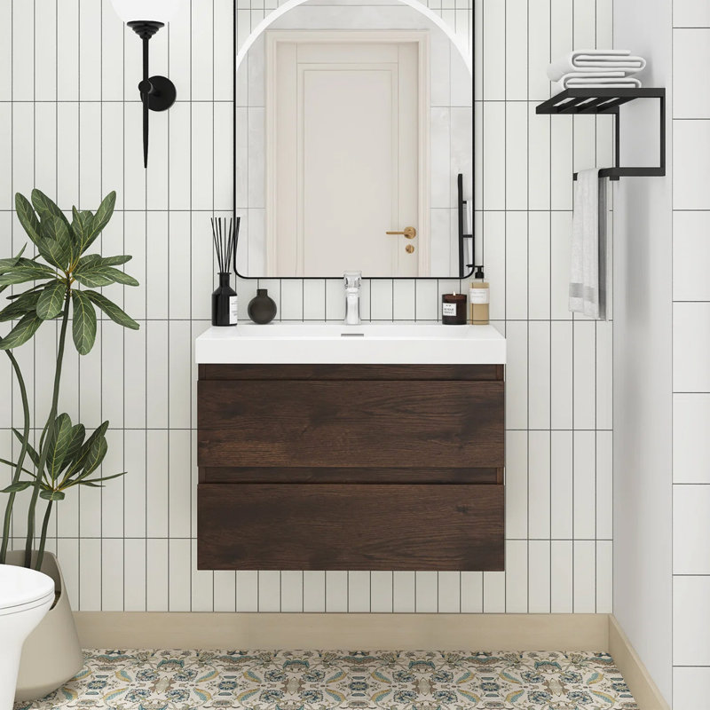 Meuble-lavabo simple avec plateau Gombach, Palissandre