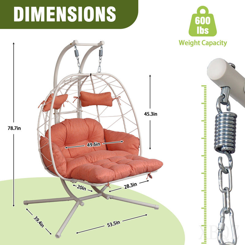 2 Person Hanging Egg Chair With Stand, Double Outdoor Wicker Swing Chair With Adjustable Footrest & Thickened Cushions For Patio Garden Balcony