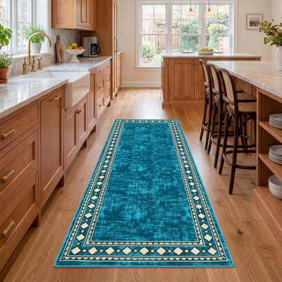 Tapis lavable à bordure rétro pour le salon, la chambre à coucher et le couloir