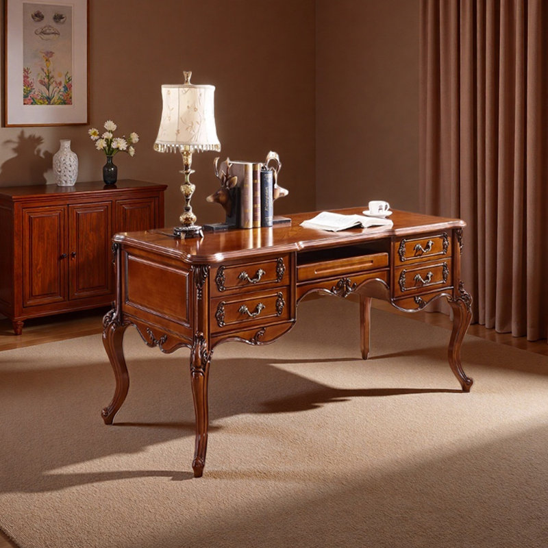 Bureau d'ordinateur brun foncé rétro, H 30,7 po x l 47,24 po x P 22,83 po