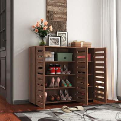 Shoe Cabinet, 5-Tier Shoe Storage Cabinet With Adjustable Shelves, Wooden Shoe Rack Organizer With Louvered Doors For Entryway, Hallway, Bedroom, Closet, Living Room, Shoe Storage