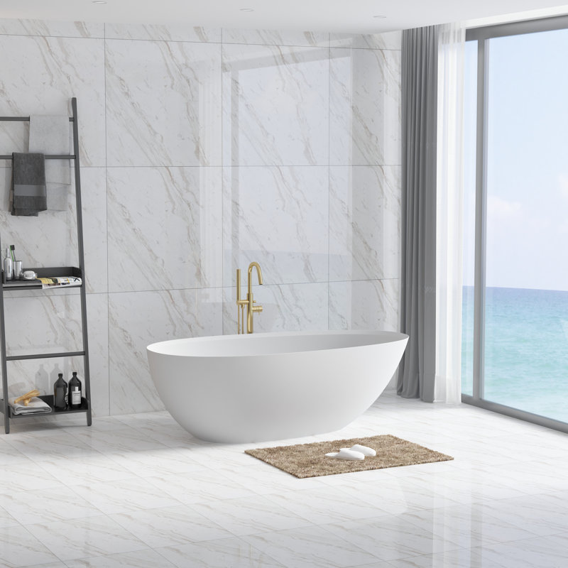 Baignoire de trempage autoportante 67 po. X 34 po. Avec ensemble de drain, Blanc