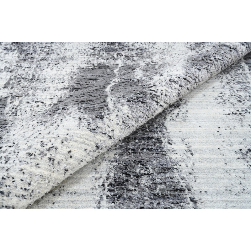 Jacquard Abstract Area Rug in Silver/Dark Gray, Rectangle 6' x 9'