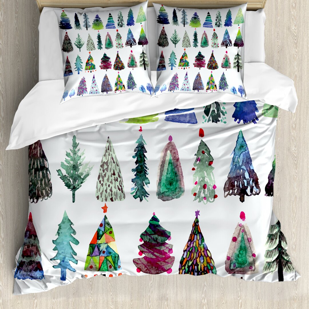 Bettbezug Set, Aquarell Tannenbaum, Weihnachten, Mehrfarbig