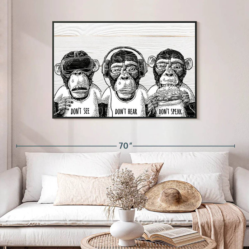 Cool Monkeys, Cadre flottant noir, 46 po x 31 po