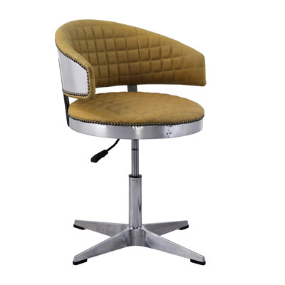 Turmeric Leather Seat With 4 Base And Swivel Function Stool Rotation
